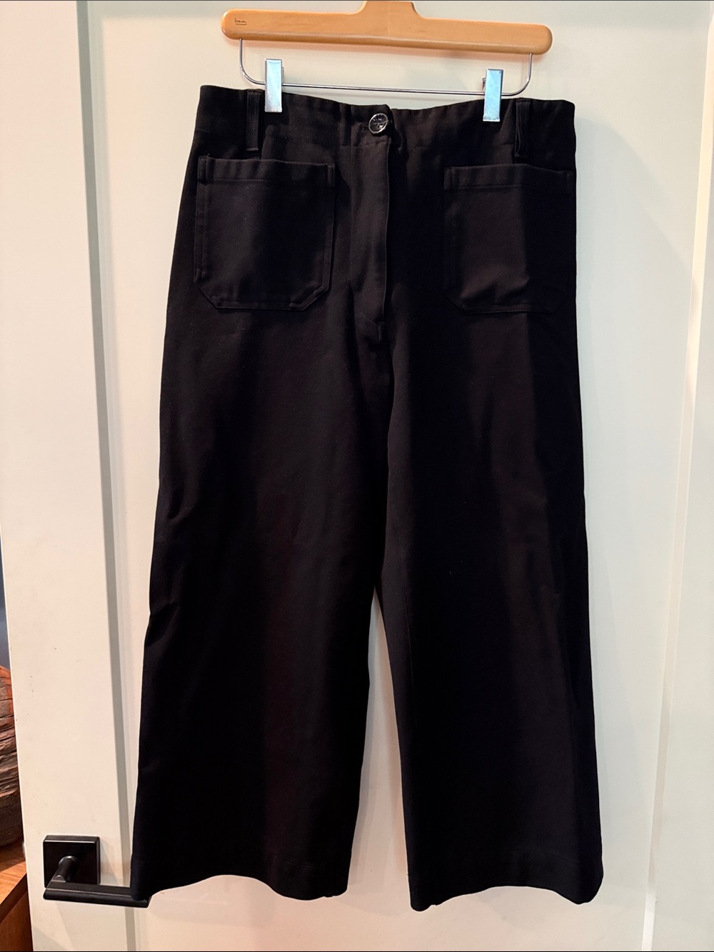 Quince Ultra-Stretch Ponte Cropped Wide Leg Pants in Black